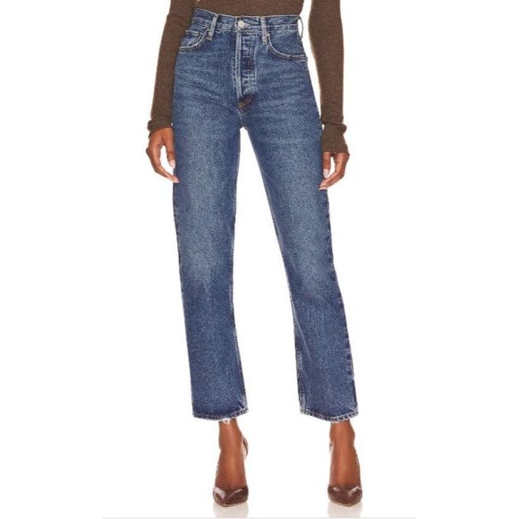 Agolde 90's Pinch Waist High Rise Straight Jeans in Range Blue Size 24 NWT - Picture 2 of 8